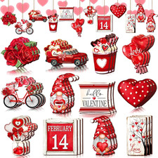 36 Pcs Vintage Wooden Valentine Decorations for Tree and Home Decor