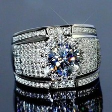 3Ct Round Cut Real Moissanite Men's Pinky Engagement Ring 14K White Gold Plated