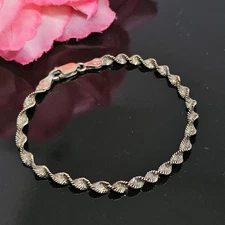 Oxidized Sterling Silver Vermeil Twisted Flat Link Chain Bracelet 7" Italy FAS