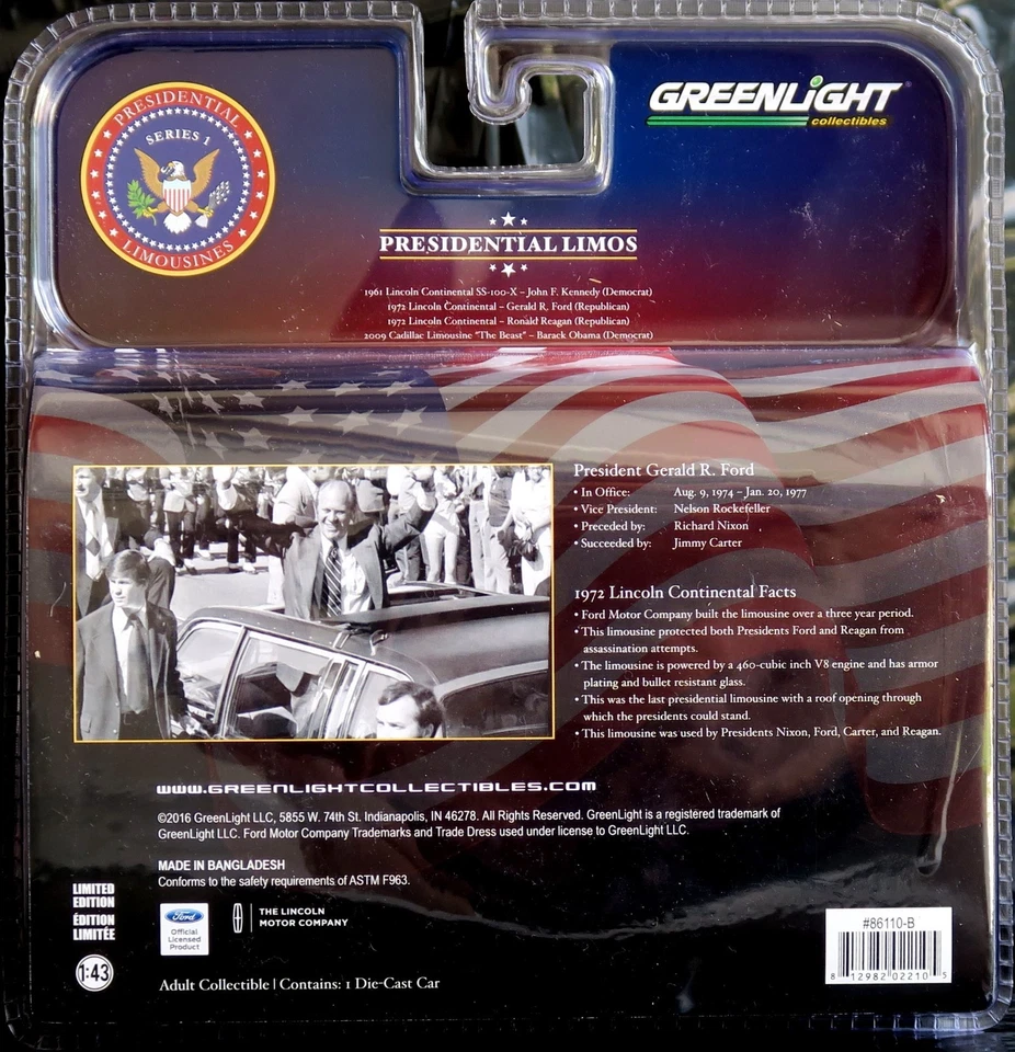 1972 Lincoln Continental Ford Presidential limousine modelo fundido, LUZ VERDE 1/43 - Imagem 2 de 4