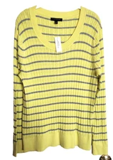 NWT Banana Republic Factory XL 14 2XL 16 Yellow Gray Ribbed Knit Top Blouse $54