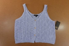 FRYE Womens Medium Slate Blue V-Neck Crochet Pointelle Granny Core Crop Tank NWT