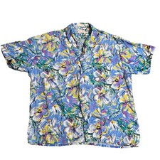 Vintage Islander Size XL Abstract Floral Short Sleeve Button Front Shirt Blue