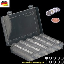 100stk M&uuml;nzkapseln Kapseln Caps &Oslash; 30mm f&uuml;r Euro M&uuml;nzen Coin mit Box Einstellpad