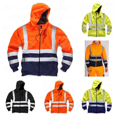 LIZZIE JACOBS Hi Vis Zip Hoodie High Visibility Safety Workwear Fleece Reflective Sweatshirt