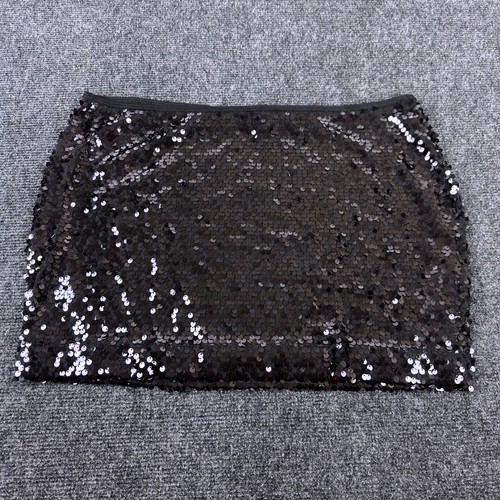 Express Womens Black Sequin Mini Skirt Size L Party Clubwear Shimmer Straight