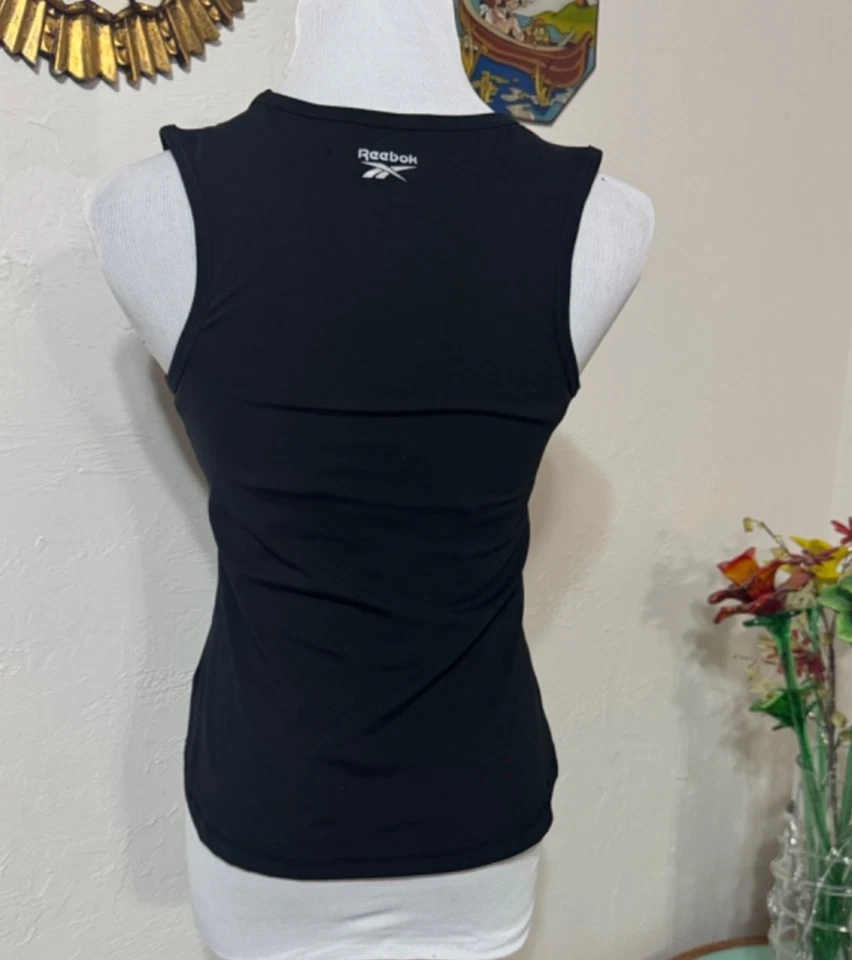 Reebok Майка женщин Sz L черный встроенный бюстгальтер производительности Activewear тренажерный зал - Изображение 4 из 4