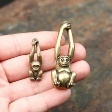 Solid Brass Long Arm Monkey Mini Figurine Jewelry Vintage Brass Animals 2pcs