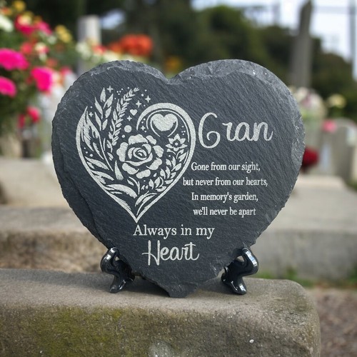 Memorial plaque Slate heart Remembrance stone Cross plaque Rose memorial Grave - Picture 54 of 90