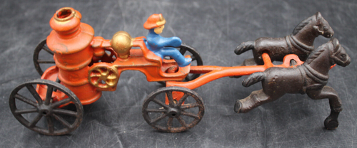 Nice 3pc Vtg Lot Cast Iron Pot Metal Antique Fire Ladder Horse Drawn Ice Wagon - Picture 6 of 9