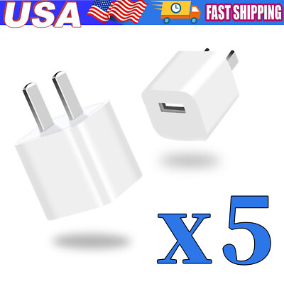 5x White 1A USB Power Adapter AC Home Wall Charger US Plug FOR iPhone 5 6 7 8 X