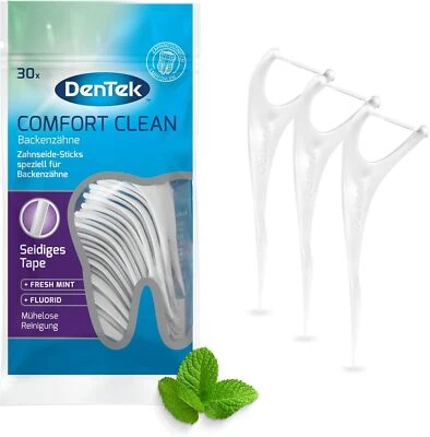 Dentek Comfort Clean Zahnseide Sticks Backenzähne Fluorid Zahnstocher 30 Stk.