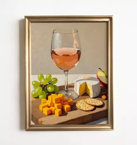 Rosé Girl Dinner Art Print | Original Still Life Oil Painting | Wine Wall Decor