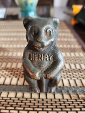 Antique Vintage Cast Iron HENRY Bear Holding Dynamite Plunger