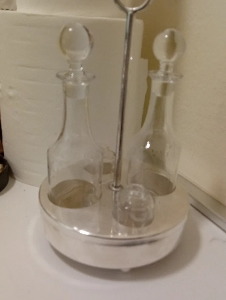 OLIERA EASY SET 4 Pz OLIO ACETO SALE PEPE SILVER PLATE  DIAMETRO 12 CM - Immagine 3 di 4