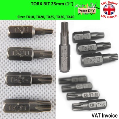 Torx Bits Länge: 25 mm (1'') TX10 TX20 TX25 TX30 TX40 ohne das Loch