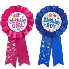 Birthday Girl Boy Award Ribbon Rosette Badge Pin Children Birthday Honour Badge