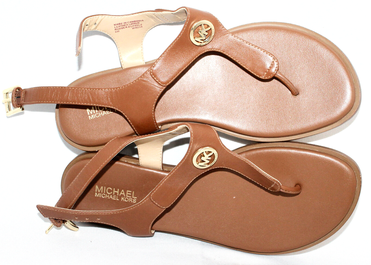 MICHAEL KORS Mallory T-Strap Logo Thong Sandal Size 6M Tan