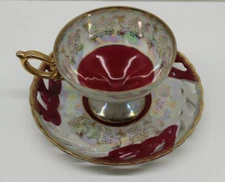 Tea Cup & Saucer Red #801 Japan Mother of Pearl Lusterware Lefton China