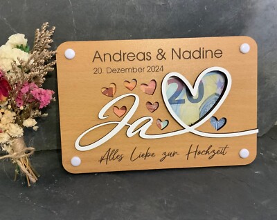 Geldgeschenk Hochzeit personalisiert Namen Holz Geschenk Geld Hochzeitsdeko