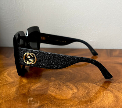 NEW GUCCI Oversize Square Shiny Black Frame W/Black Glitter  display picture 2