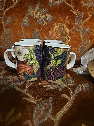 4 Dansk Cornucopia Pattern Handled Mugs Discontinued Pattern Made In Portugal