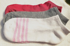 3 Pair Girl's low-cut socks Pink Grey White Size 9-11