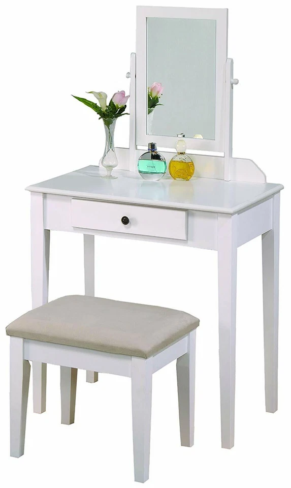 White Iris Wood Vanity Makeup Table w/ Adjustable Mirror & Stool 3 PC Set - Image 2 of 4