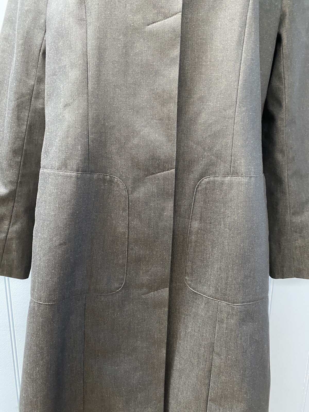 Halogen Button Closure Blue Lined Gray Trench Coa… - image 3