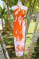 Sarong Orange & White Hibiscus Hawaii Hawaiian Pareo Luau Cruise Wrap Dress 