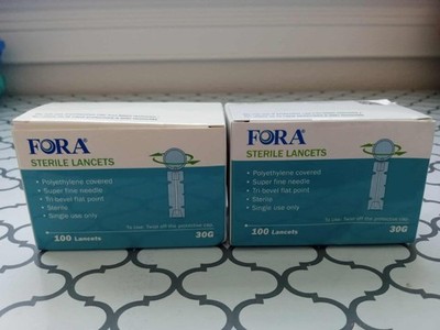FORA Sterile Lancets 30G 100 ct (2 boxes-200 total) Exp. 1/20/27 and 5/18/2028 
