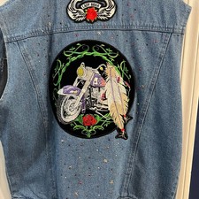 Ladies Vintage Harley-Davidson HOG Eagle Patch Denim Vest