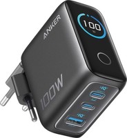 Anker LadegeräT 100W, 3 Ports, Smart Display, USB-C Kabel, Dunkelgrau