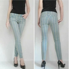 Current/Elliott The Stiletto Baja Turquoise Stripe Jeans Size 29