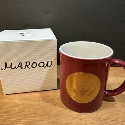 American Embassy Moscow Russia Mug Gold Seal Burgundy Coffee Cup Vintage