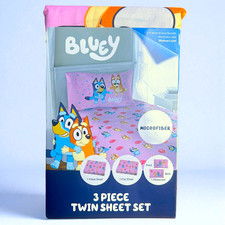 Bluey Kids' 3-Piece Twin Sheet Set, "Balloon Party" Pink  Blue, BBC Studios NEW