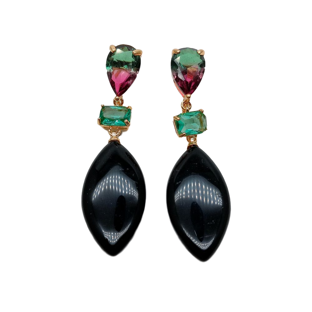 Multi-Color Crystal Black Onyx Dangle Stud Earrings for Women