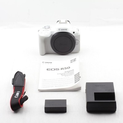 Canon EOS R50 Mirrorless Camera Body White w/ Battery Charger Strap Low Shutter