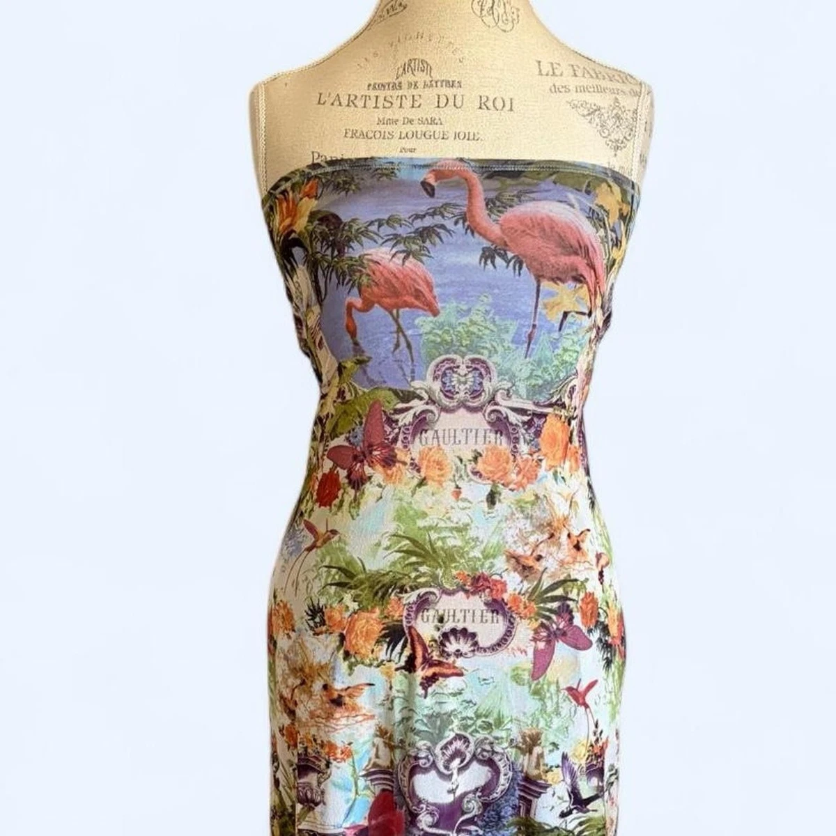 jean paul gaultier beige & orange graphic maxi dress Jean Paul Gaultier Orange Print Maxi Dress