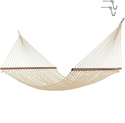 Deluxe Oatmeal Duracord Rope Hammock with Free Extension Chains & Tree Hooks, Ha