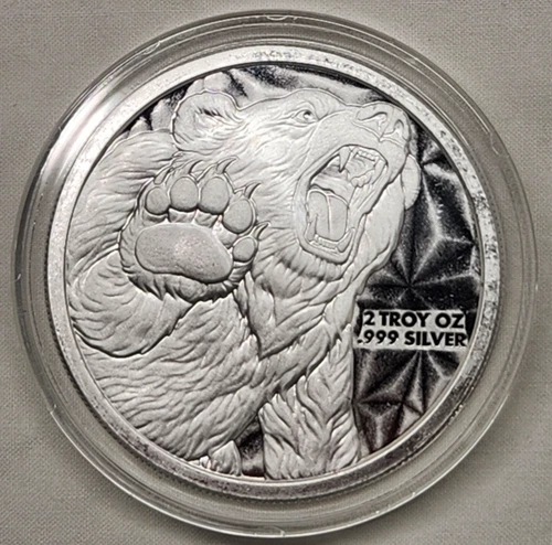 2oz GSM Bear & Bull Stock Market Wall Street BU Silver Round Coin