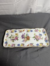 Gloria feines Porzellan Blumen überbacken Tablett Deutschland Handarbeit Goldrand 13"x6"