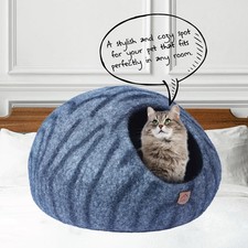 19"Large Wool Cat Cave Felt Bed for Cats  Kittens Handcrafted Dome Pet House