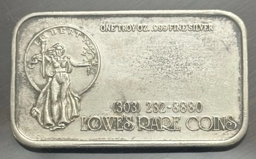 Lowes Rare Coins Vintage Collector Bar 1 Troy Oz .999 Fine Silver