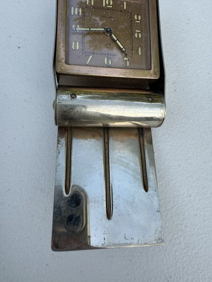 Jaeger Swiss Art Travel Alarm Clock 1930 Copper Tone Alarm WORKS Vintage Folding - Image 3 of 4