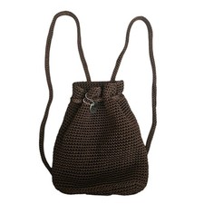 THE SAK Dylan Crochet Backpack Brown Purse Bag Drawstring Boho