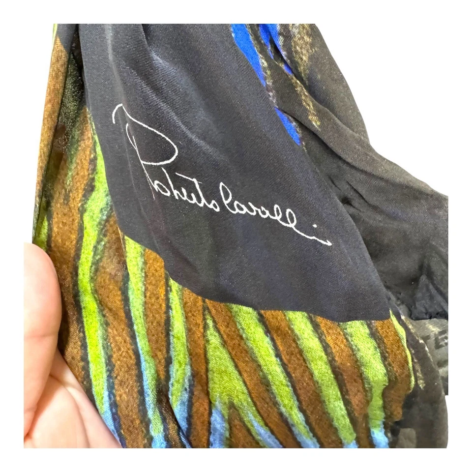 Roberto Cavalli Seda Mariposa Polilla Estampado Lujo Bufanda Envoltura Elegante Diseñador Foto 3 de 4