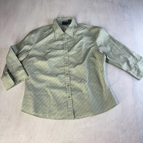 DCC MISSY Easy Care Stretch green button up Dress  Shirt Size XL easy care Y2K