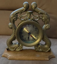 1950's BRASS Ship's Clock ~Quartz Time ~Nautical ~ dragon ~ HEAVY~ Vintage