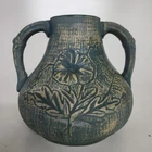 Antique Red Wing Union Stoneware Art Pottery Vase – Blue Green Matte Floral Do